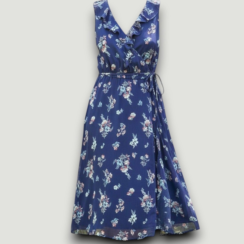 INC International Concepts Womens Dress Blue Floral 16 Chiffon Wedding Guest - Picture 2 of 9